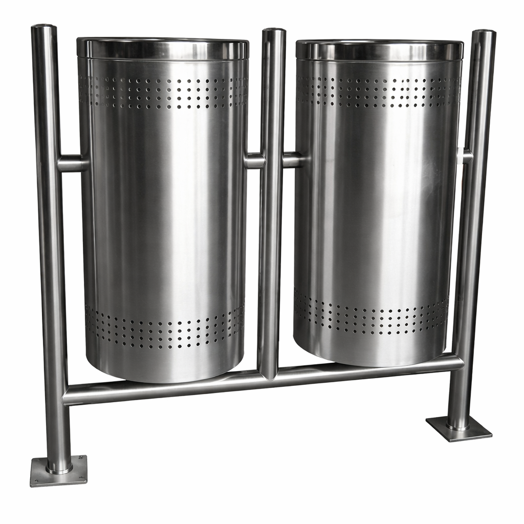 Dual stainless steel outdoor bin station